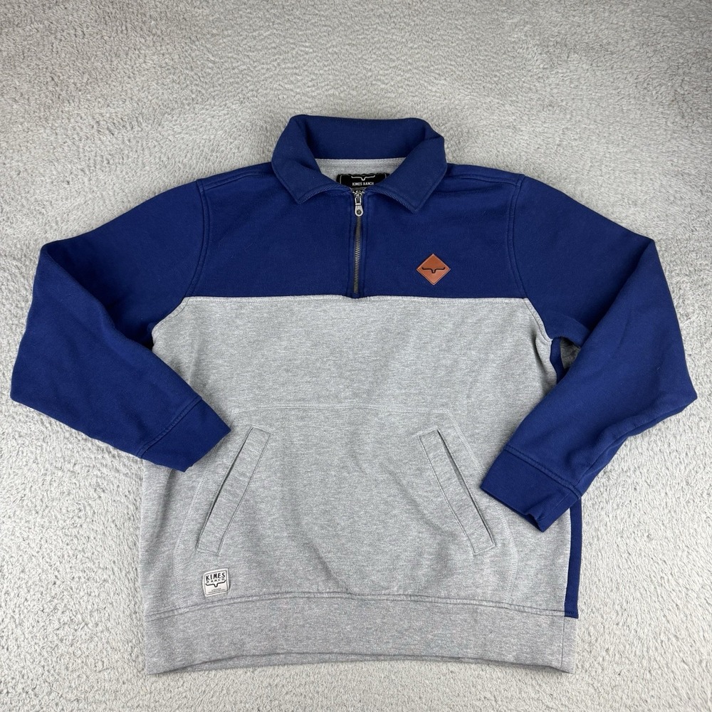 Kimes Ranch Mens 1/4 Zip Sweatshirt Pullover Medium Gray Blue Western